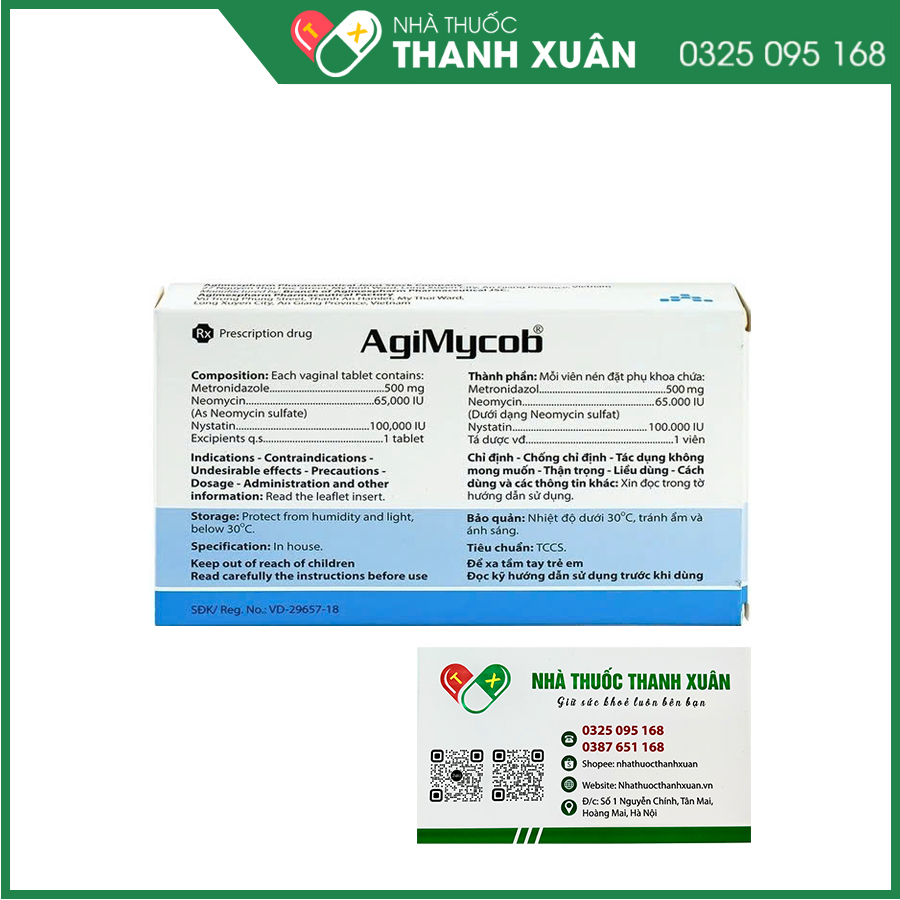 AgiMycob viên đặt âm đạo điều trị viêm nhiễm phụ khoa do các mầm bệnh gây ra